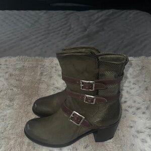 Miz Mooz Green and Brown Heeled Boots with Chunky Heel